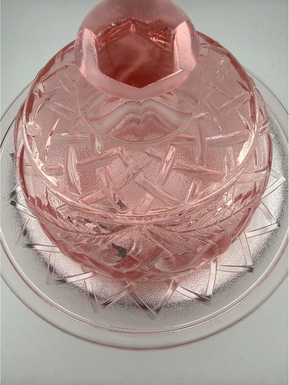Vtg Mosser pink glass cherry lattice butter dome